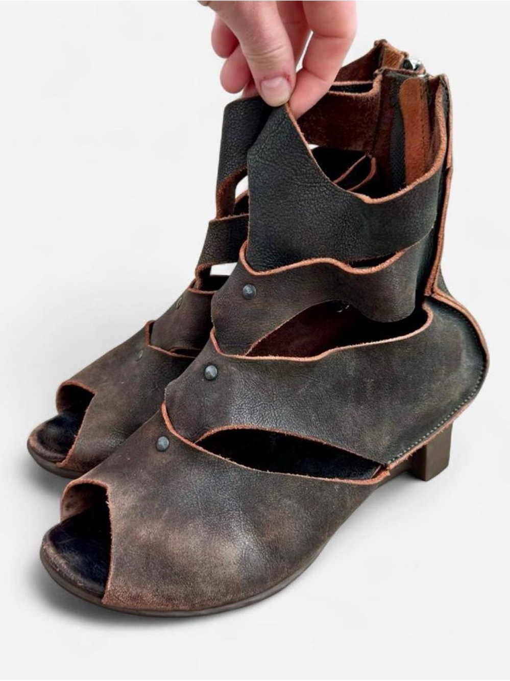 Trippen Berlin agave F Brown leather chunky heel sandals